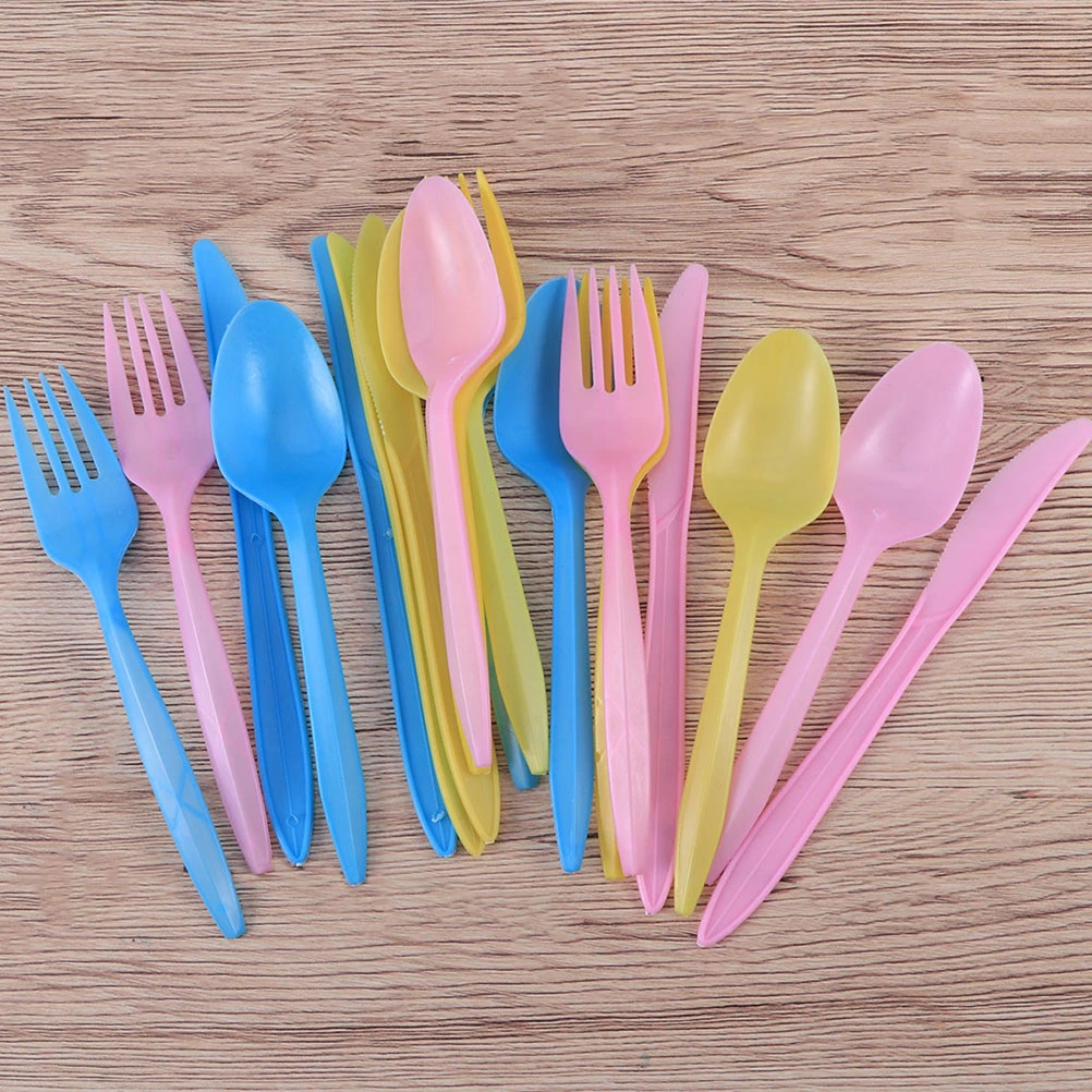 36pcs Kids Disposable Tableware Plastic Fork Spoon Kit Birthday Party Cutlery Dinnerware for Cake Dessert