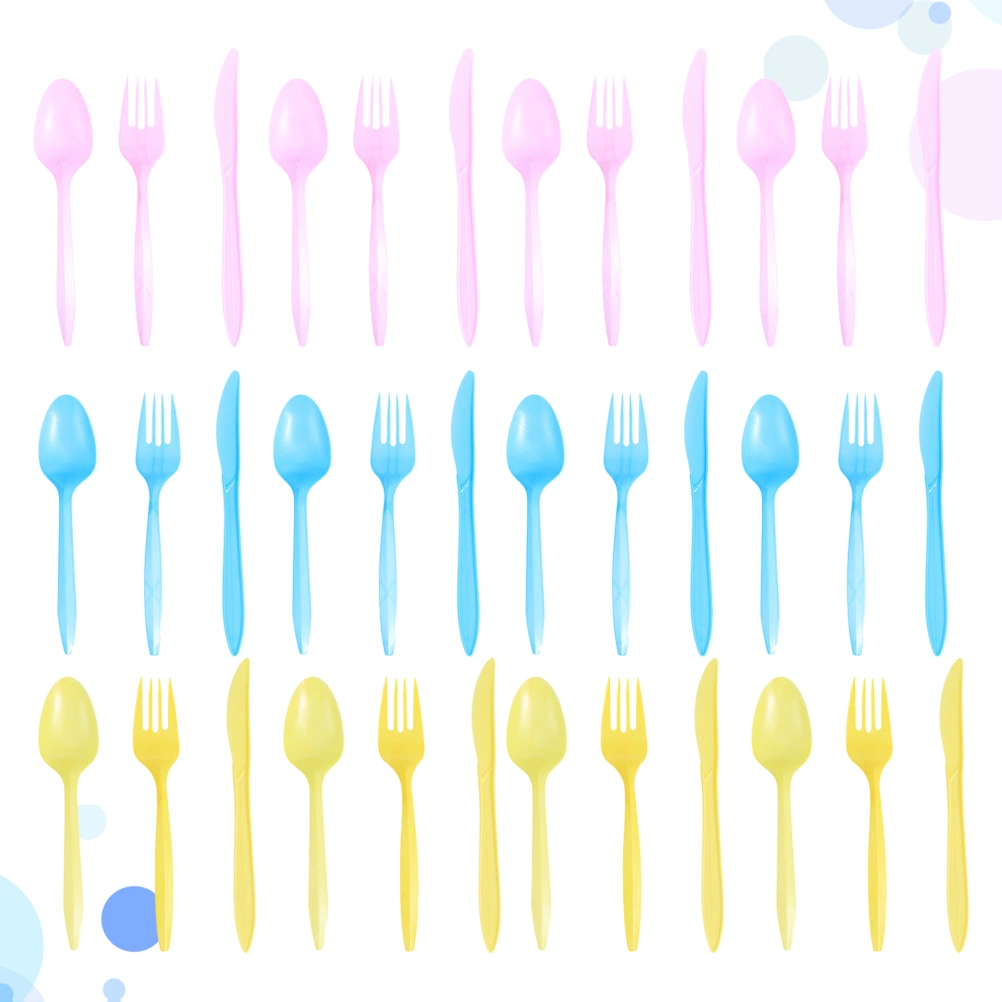 36pcs Kids Disposable Tableware Plastic Fork Spoon Kit Birthday Party Cutlery Dinnerware for Cake Dessert