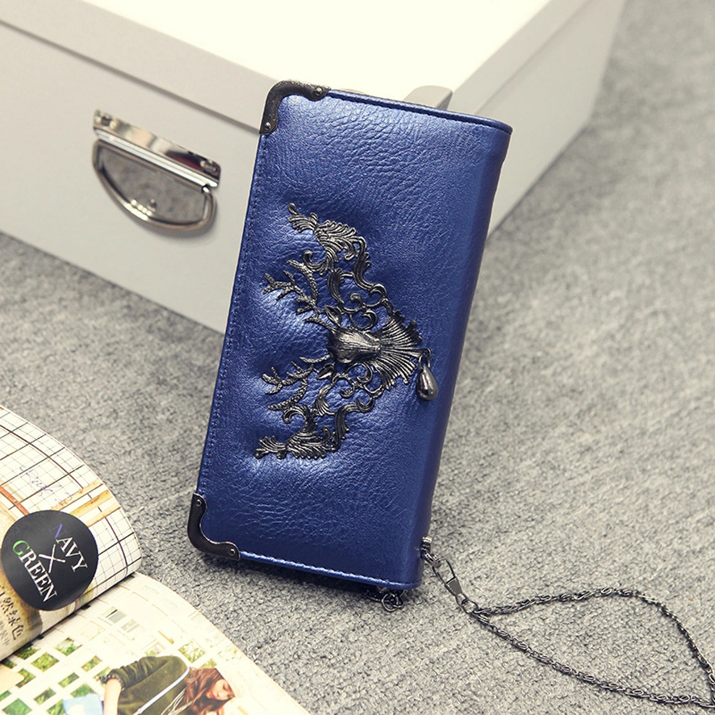 Deerhead Decoration Clutch Fashion Purse Wallet for Women (Blue)