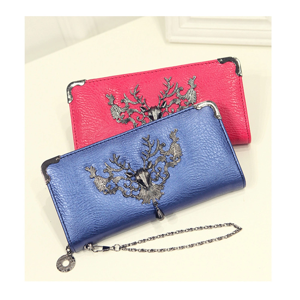 Deerhead Decoration Clutch Fashion Purse Wallet for Women (Blue)