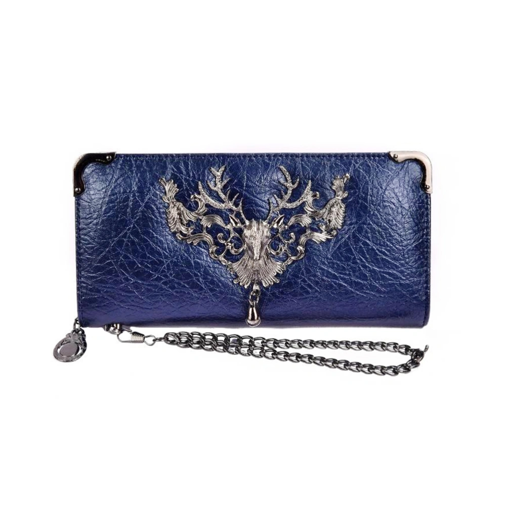 Deerhead Decoration Clutch Fashion Purse Wallet for Women (Blue)