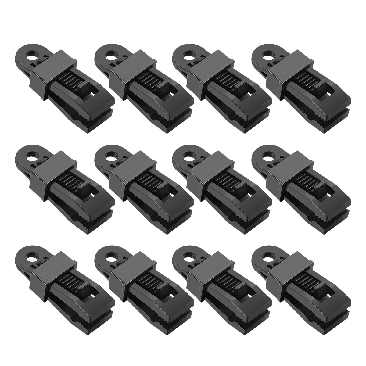 25pcs Tents Clamps Multifunction Awning Wind Rope Buckle Awnings Plastic Clips Tent Tighten for Outdoor (Black)