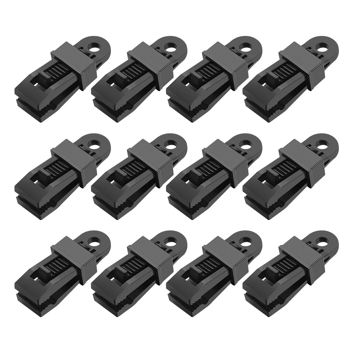 25pcs Tents Clamps Multifunction Awning Wind Rope Buckle Awnings Plastic Clips Tent Tighten for Outdoor (Black)