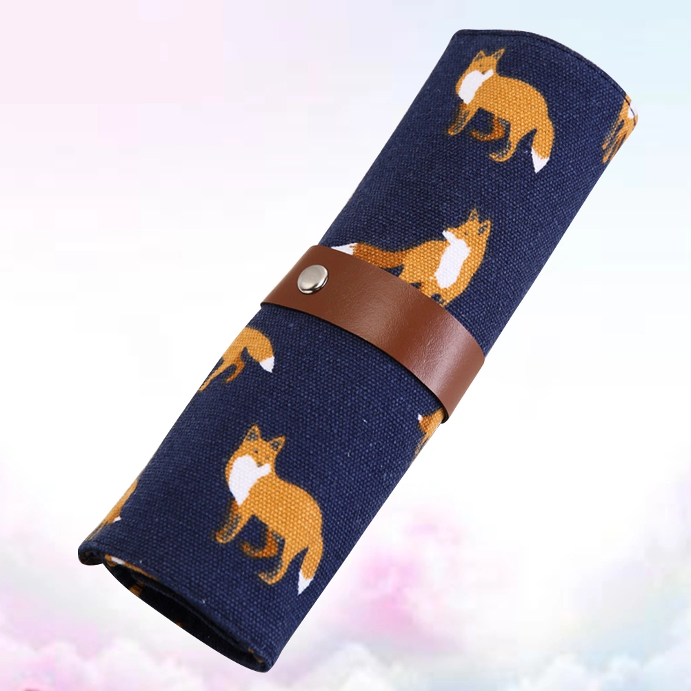1PC Portable Canvas Pen Bag Large Capacity Rolling Pencil Case Roll Wrap Pencil Holder Pen Storage Organizer (Random Style)