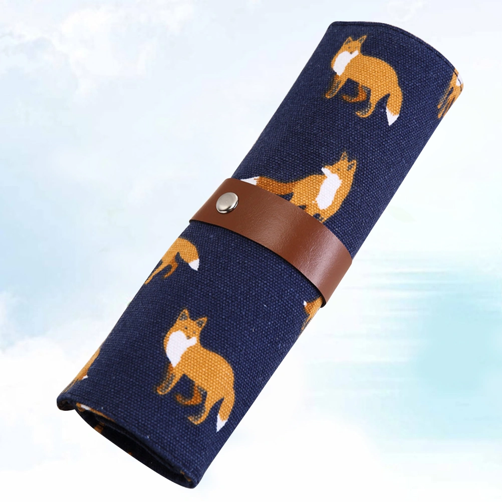 1PC Portable Canvas Pen Bag Large Capacity Rolling Pencil Case Roll Wrap Pencil Holder Pen Storage Organizer (Random Style)