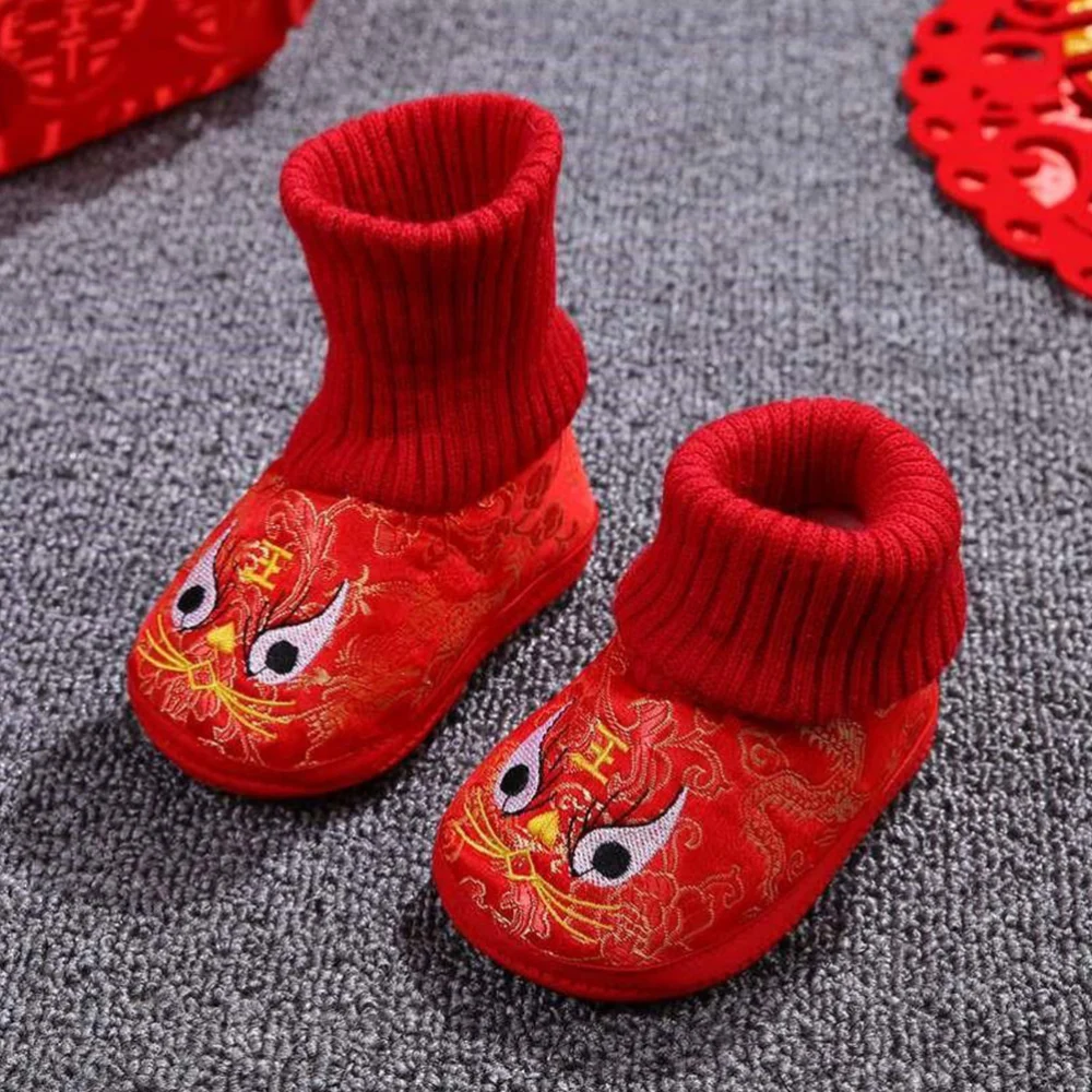 1 Pair of Winter Shoes Children Warm Shoes Embroidered Casual Footwear for Kid