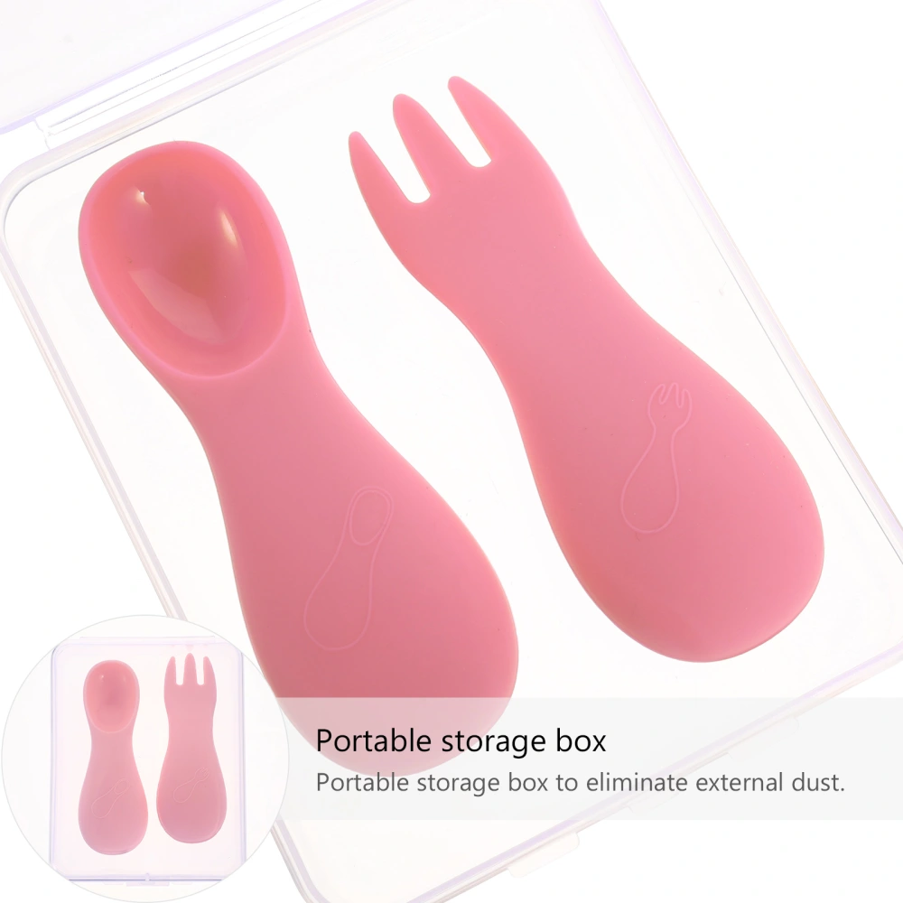 1 Set of Safe Silicone Children Spoon Fork Solid Dining Tablware for Baby