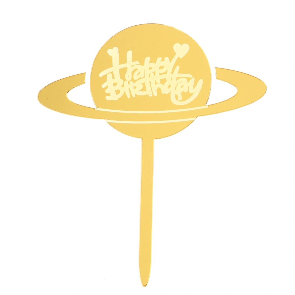 3 PCS Earth Cake Topper Acrylic Happy Birthday Cake Topper Cake Decoration Birthday Party Supplies (Golden)