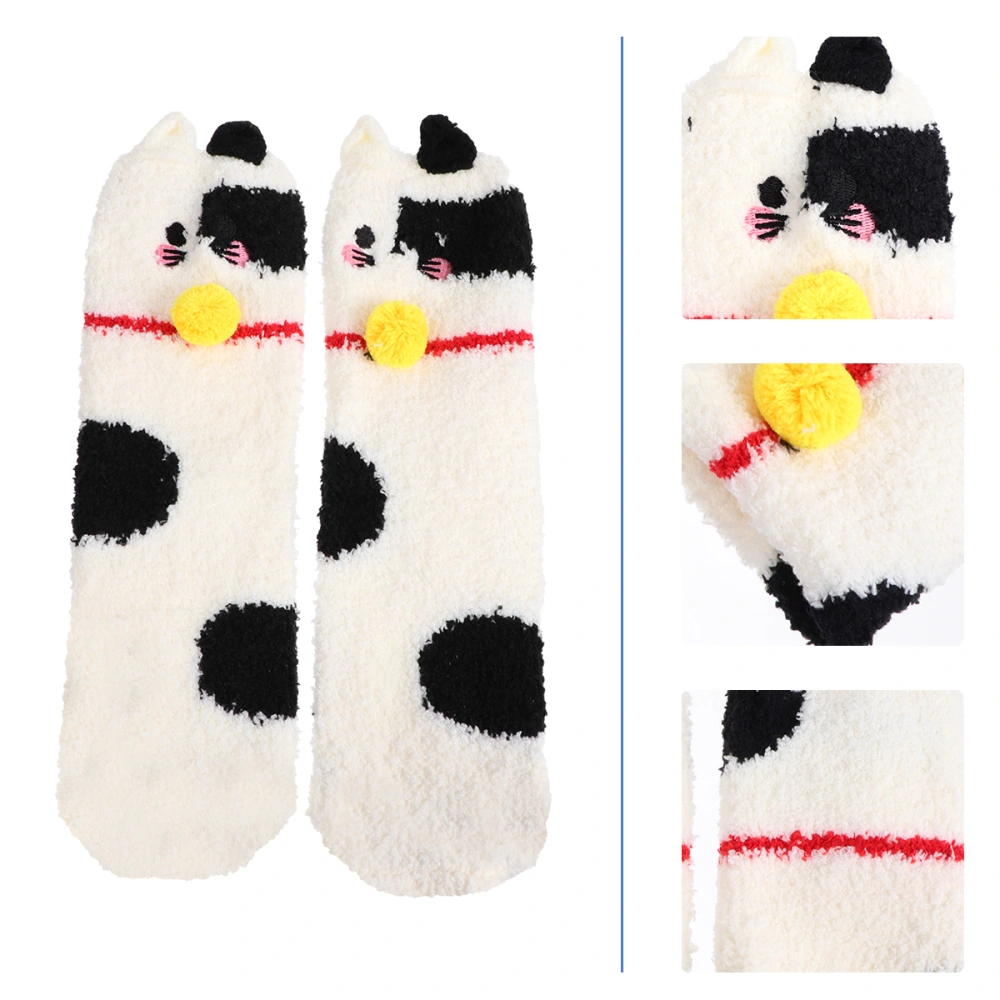 2 Pairs of Adorable Coral Fleece Stockings Cat Pattern Socks  Sleep Bed Socks