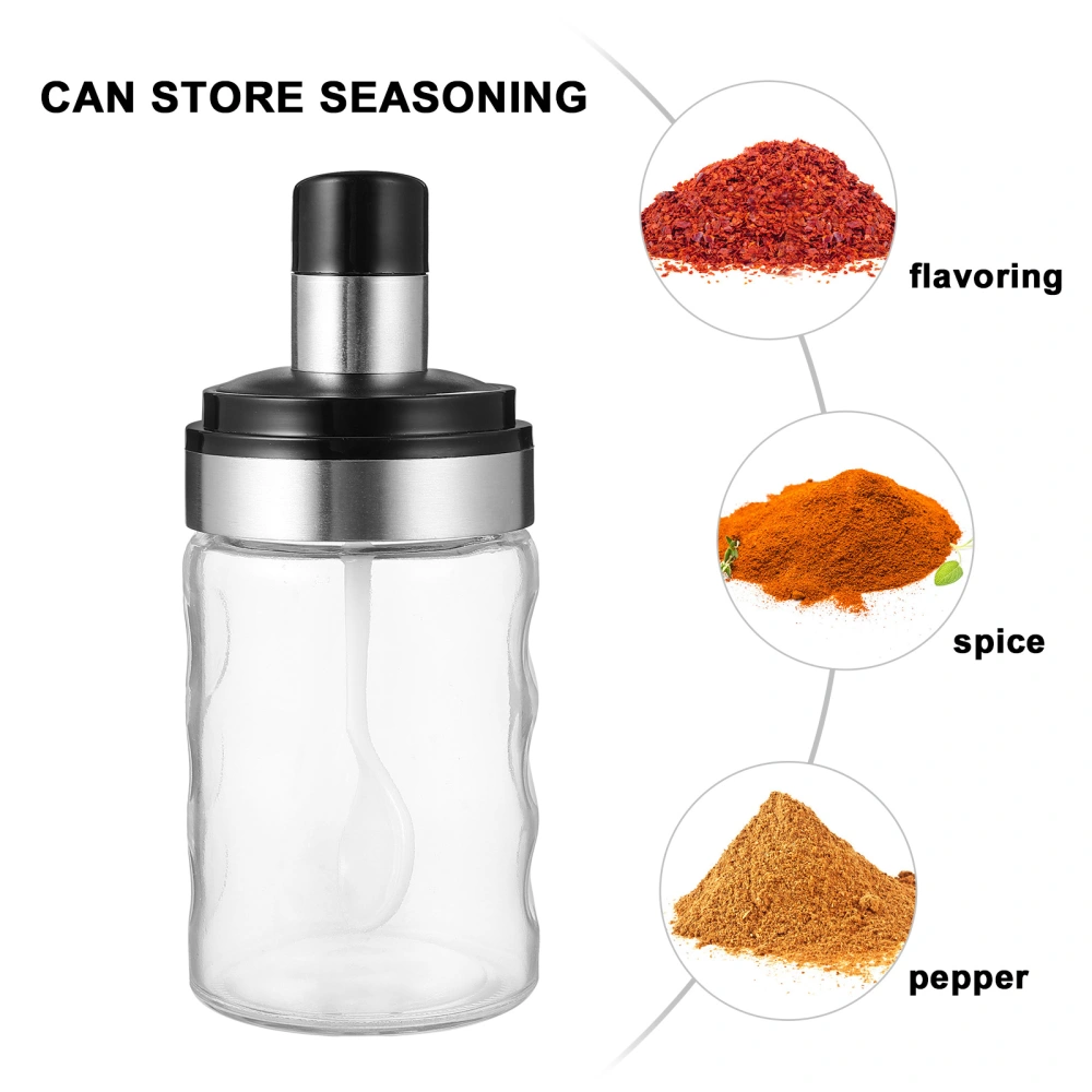 1pc Stainless Steel Glass Seasoning Box Sealing Condiment Bottle (Spoon Style)