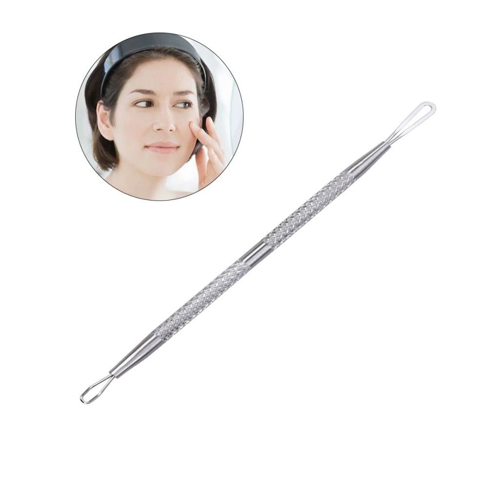 Portable Non-slip Double-ended Blackhead Whitehead Remover Extractor Facial Skin Care Tool (Silver)