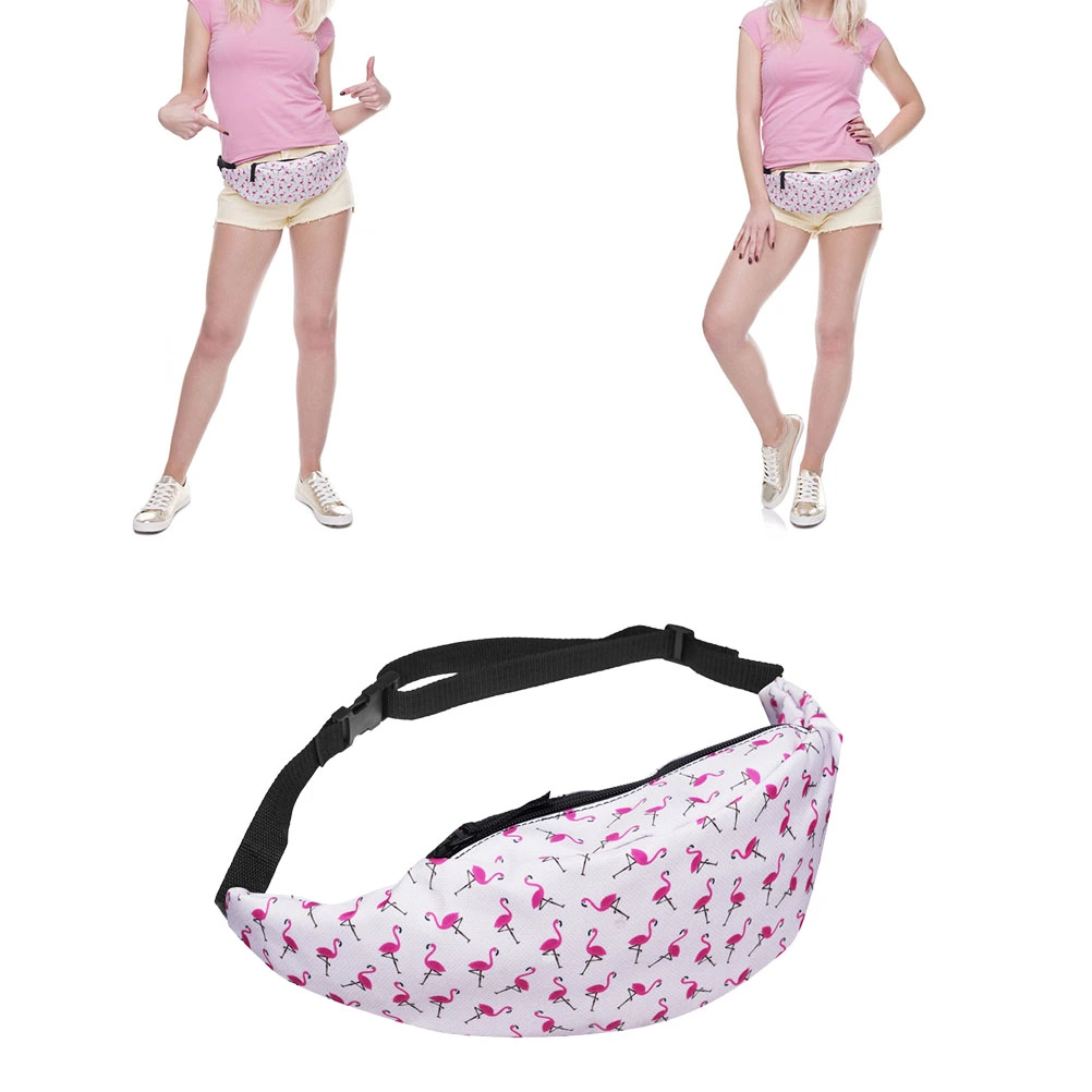 1pc 3D Printing Zipper Bag Flamingos Pattern Waist Bag Fanny Packs Bum Bag Travelling Bag