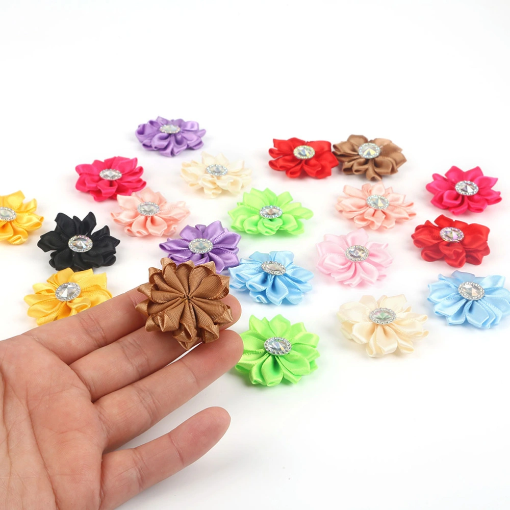 1 Bag of 20PCS DIY Chiffon Flowers Rhinestone Inlaid Bloom Decorative Headwear Accessories (Yellow)