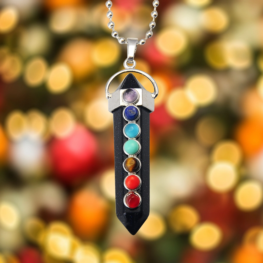Unique Jewelry Crystal Reiki Hexagonal Pendant Necklace Healing Stone Beaded Chakra (Black Agate Pendant and White K Cross Chain)