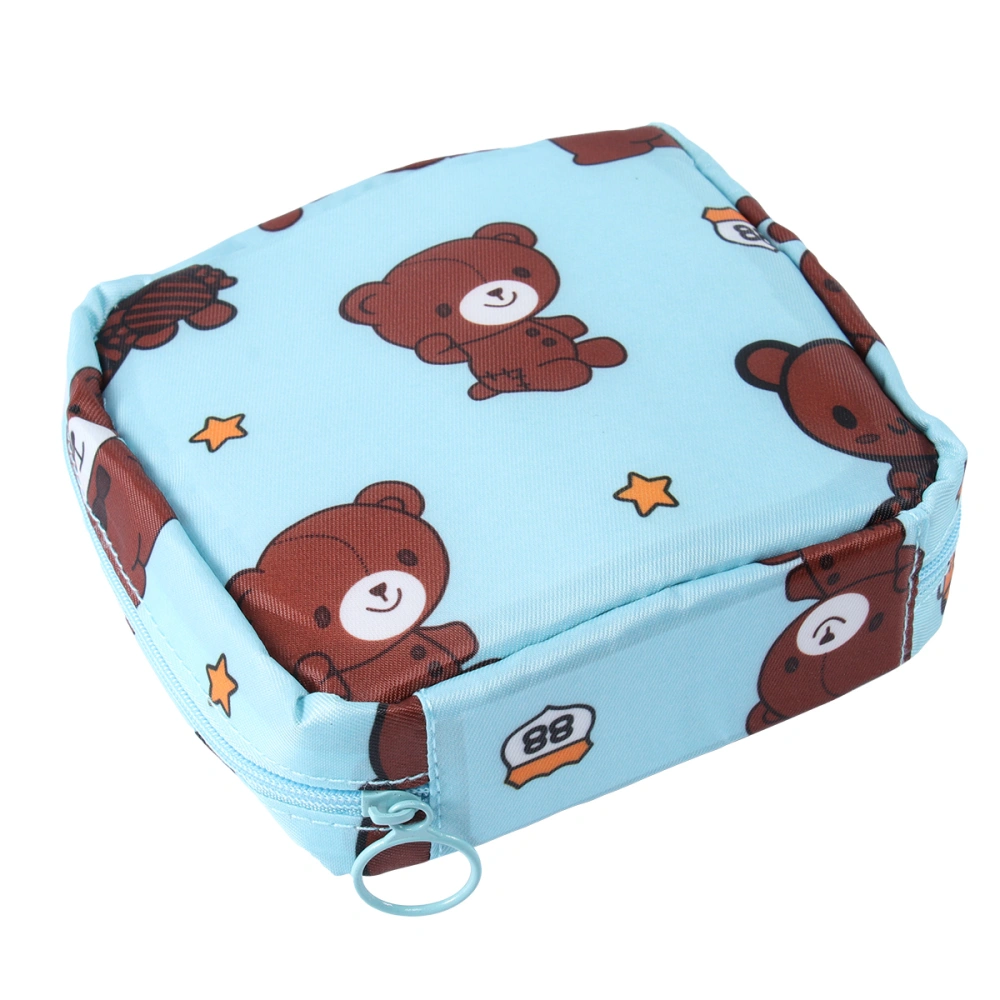 1pc Large Quantity Printed Sanitary Napkin Storage Bag Purse Holder Organizer for Women (Blue Brown Bear)