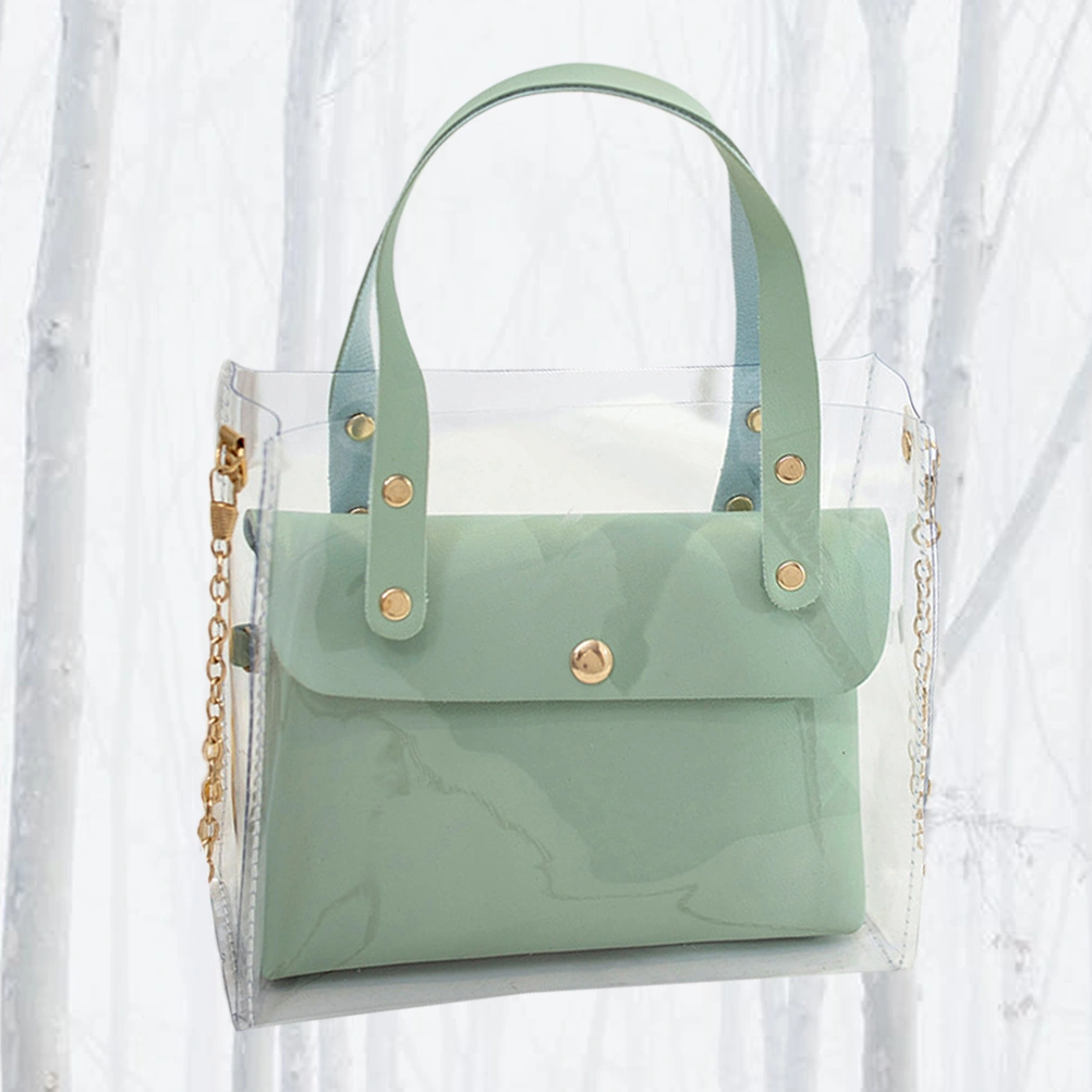 Simple Transparent Handbag Fashion Shoulder Bag Crossbody Bag for Women Girls (Green)