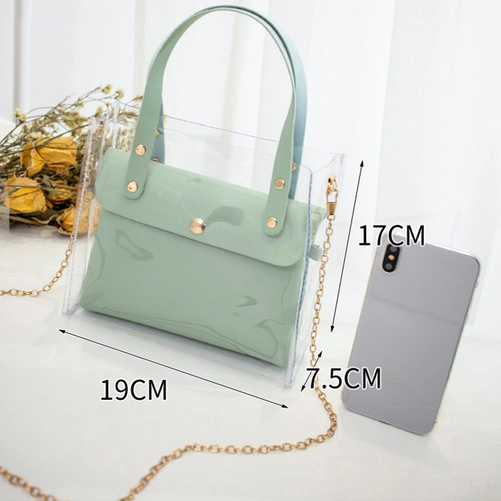 Simple Transparent Handbag Fashion Shoulder Bag Crossbody Bag for Women Girls (Green)
