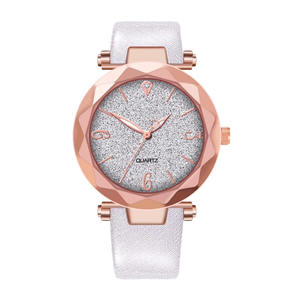 Casual Women Romantic Wrist Watch Quartz Watch Leather Rhinestone Designer Ladies Clock Simple Dress Gift (White)