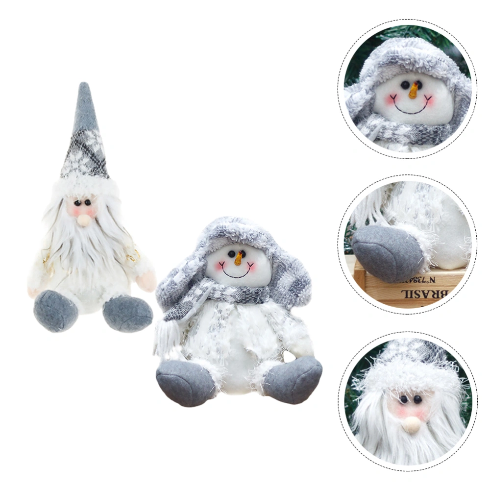 2pcs Christmas Sitting Dolls Plush Santa Snowman Toys Ornament for Home Office