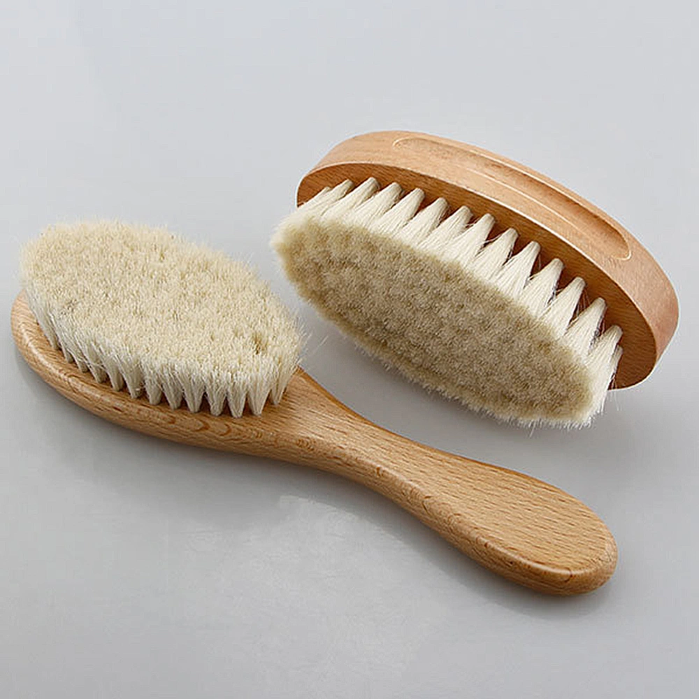 1pc Comfortable Wool Brush with Handle Versatile Bath Shower Brush Comb Hair Cleaning Brush Hairdressing Brush (White Khaki)