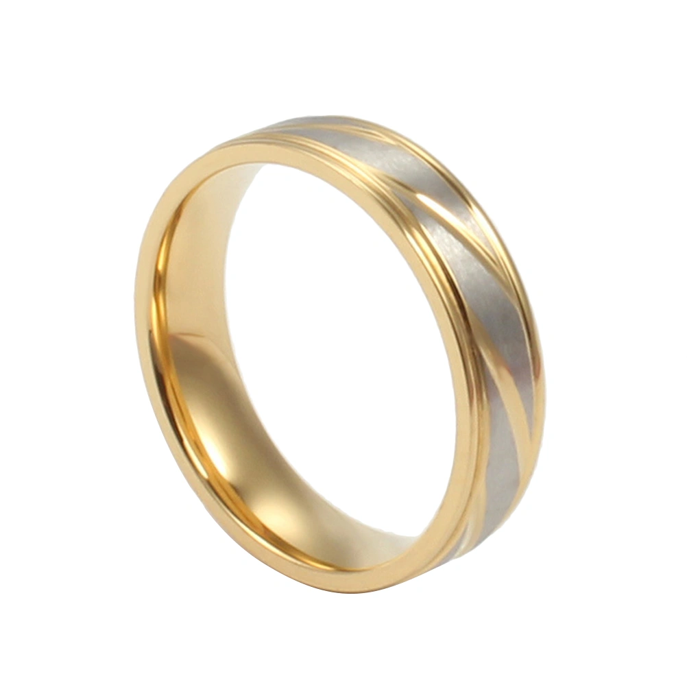 Gold Titanium Steel Finger Rings Simple Twilled Couple Ring Jewelry for Man Woman (Size 10 Male)