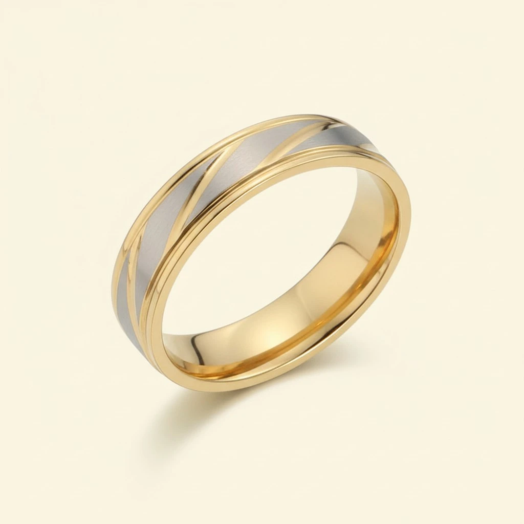 Gold Titanium Steel Finger Rings Simple Twilled Couple Ring Jewelry for Man Woman (Size 10 Male)
