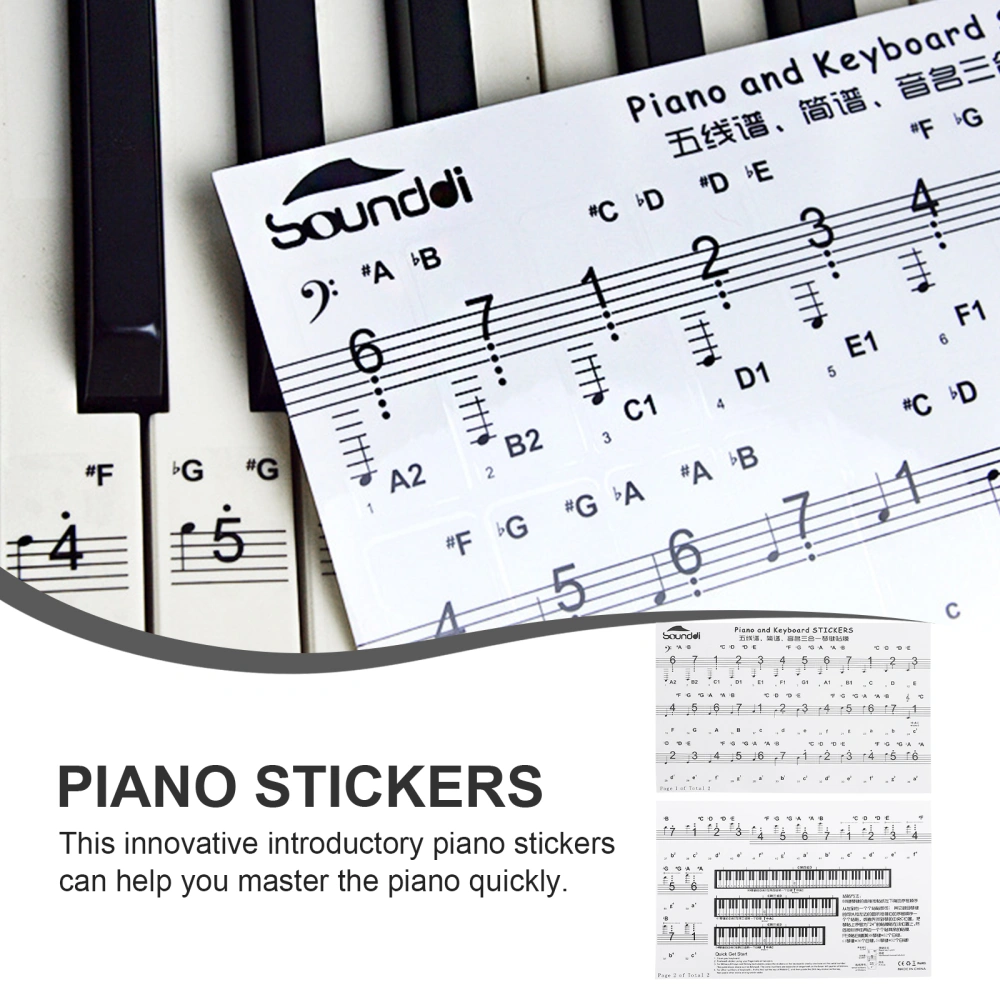 2 Sheets PVC Piano Introduction Stickers Practical Piano Comparison Stickers