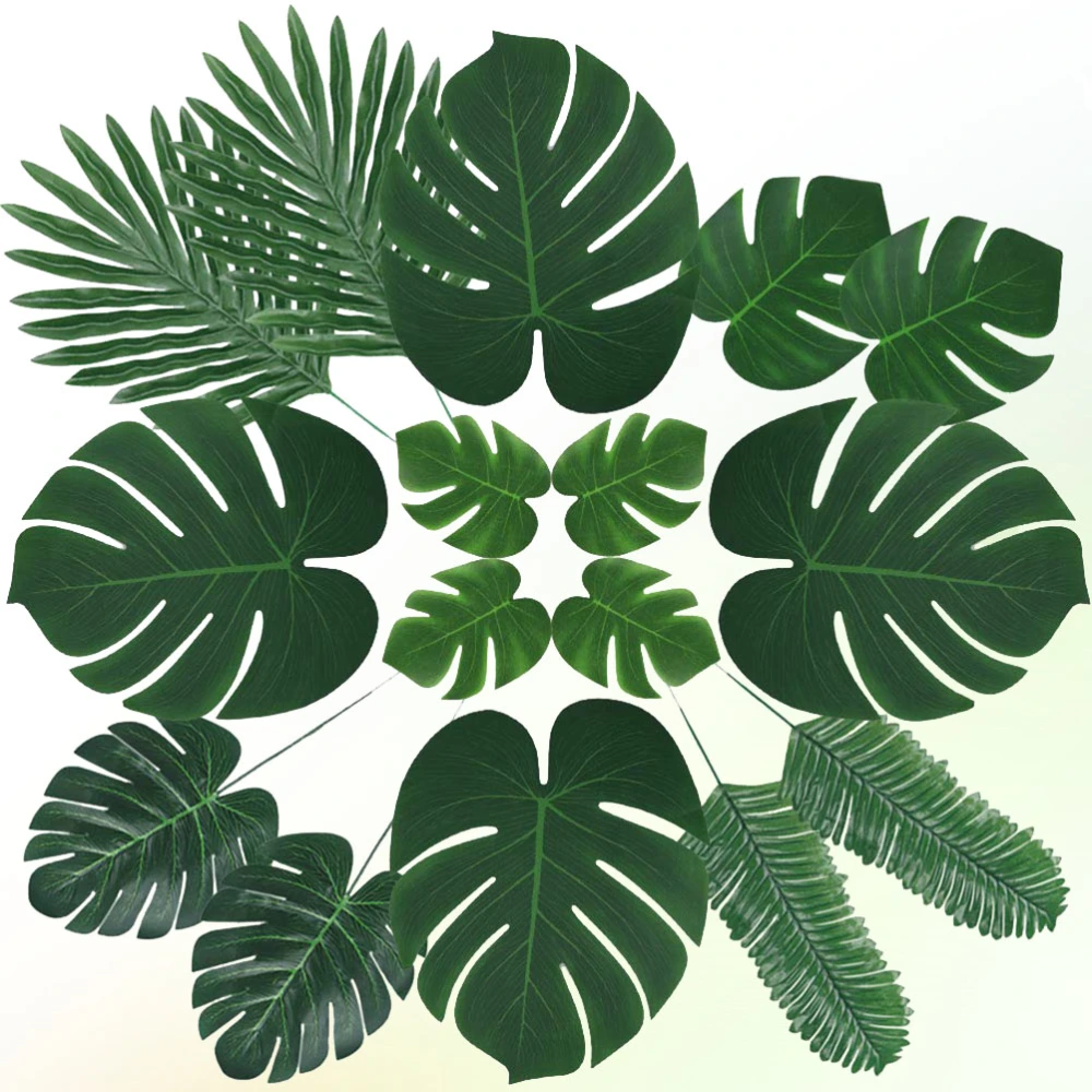 60pcs Hawaiian Theme Party Artificial Tropical Leaves Monstera Lifelike Palm Leaf Beach Forest DIY Home Decoration Party Plants Leaf