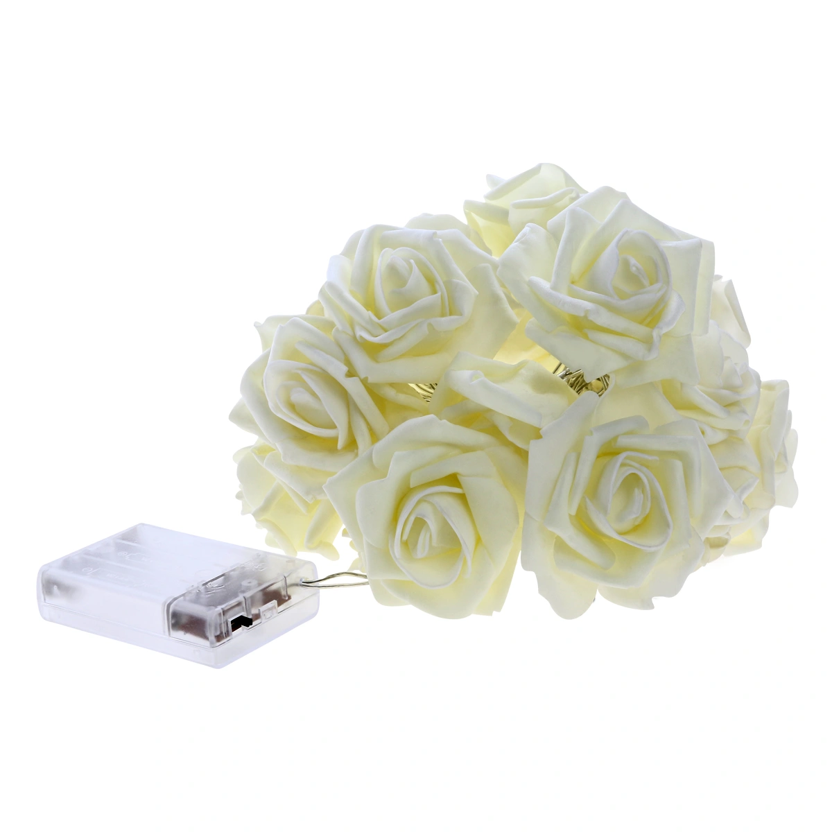 20 Led Rose Flower Fairy Light String 2.2M Battery Powerd for Wedding Party Xmas Indoor Decoration (Pure White Light)