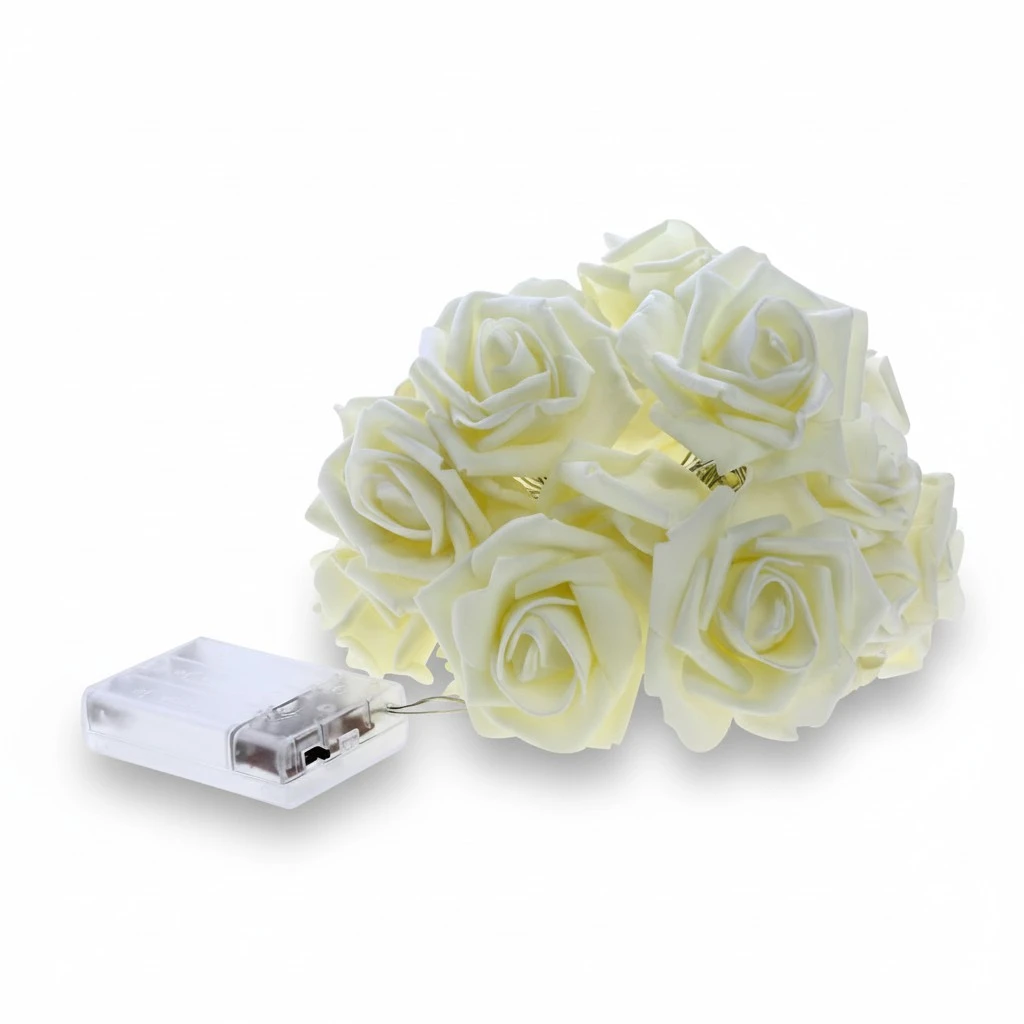 20 Led Rose Flower Fairy Light String 2.2M Battery Powerd for Wedding Party Xmas Indoor Decoration (Pure White Light)