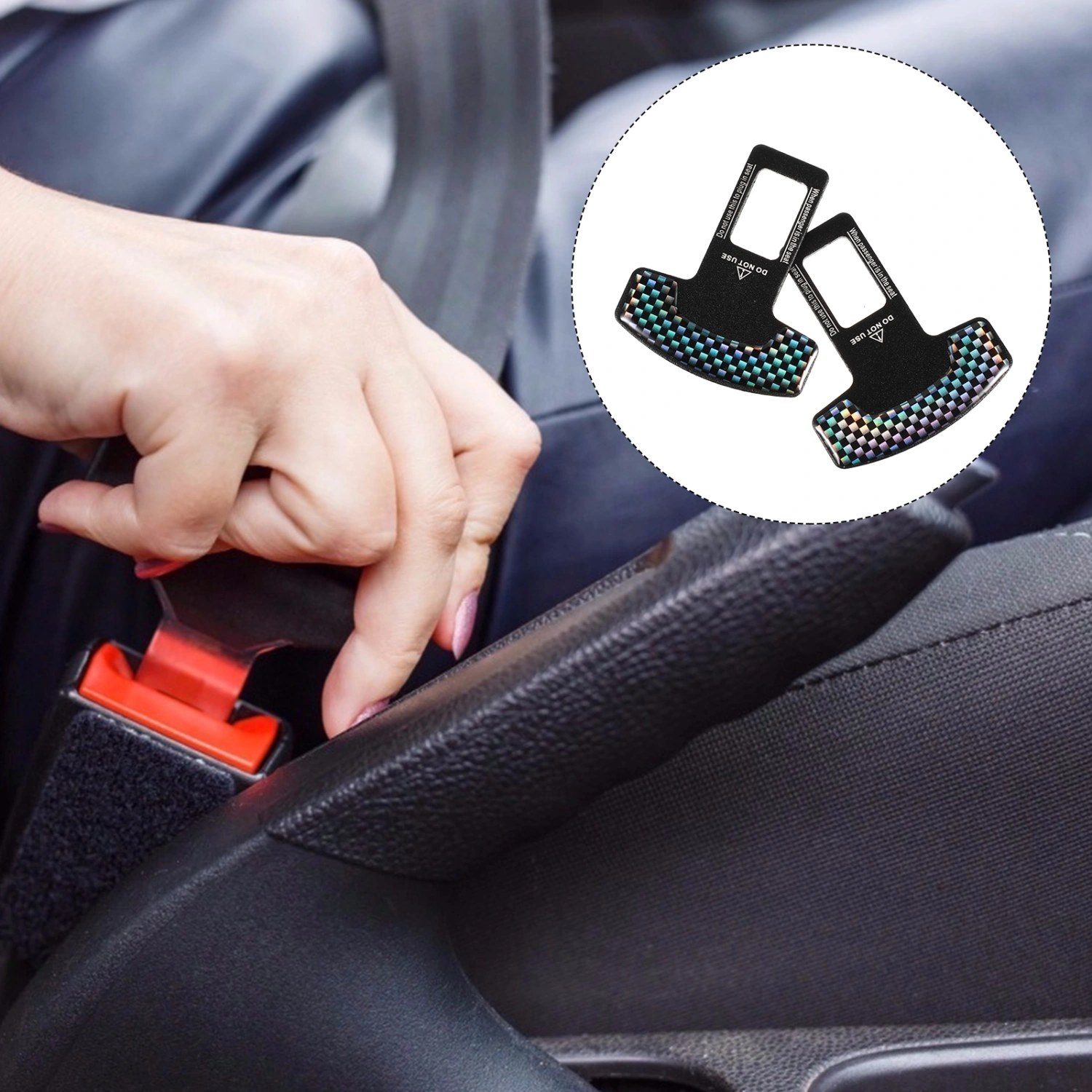 2pcs Car Seat Belt Buckles Straight Lock Buckles Auto Safety Accessories (Black)