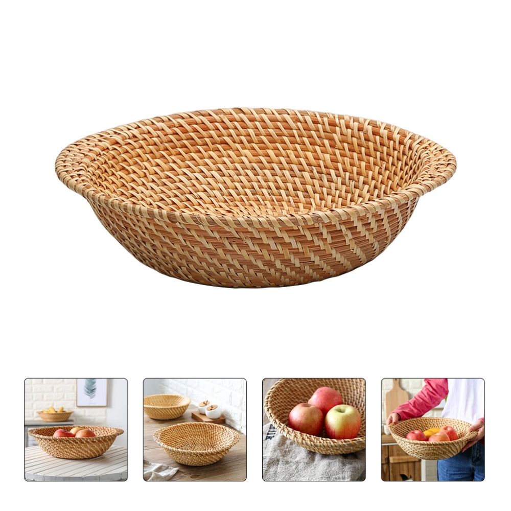 1Pc Rattan Basket Rattan Bread Basket Food Serving Tray Kitchen Organizer