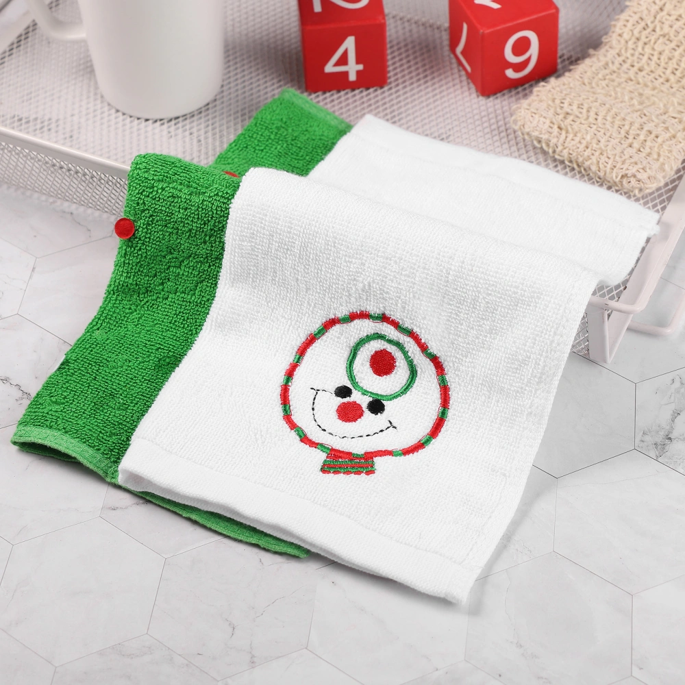 NUOBESTY 2pcs Christmas Cotton Towels Cartoon Xmas Tree Snowman Washcloth Towel Home Bathroom Kitchen Supply