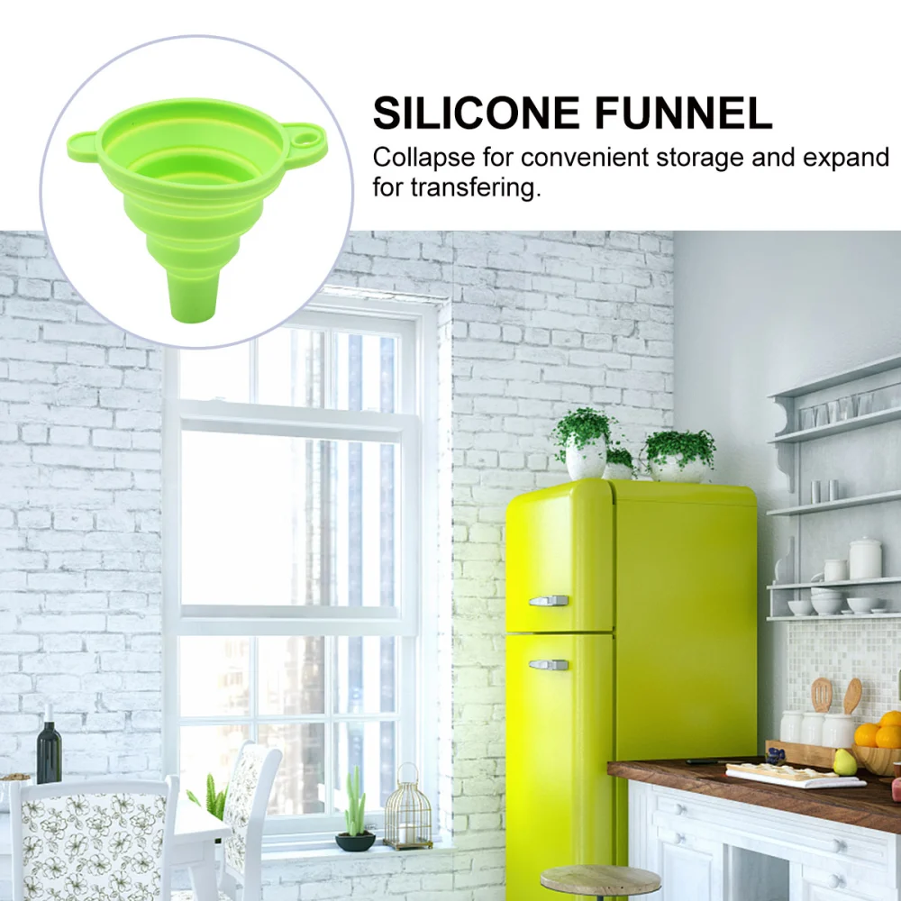 Folding Foldable Funnel Silicone Collapsible Funnel for Liquid Transfer Kitchen Tool (Green)