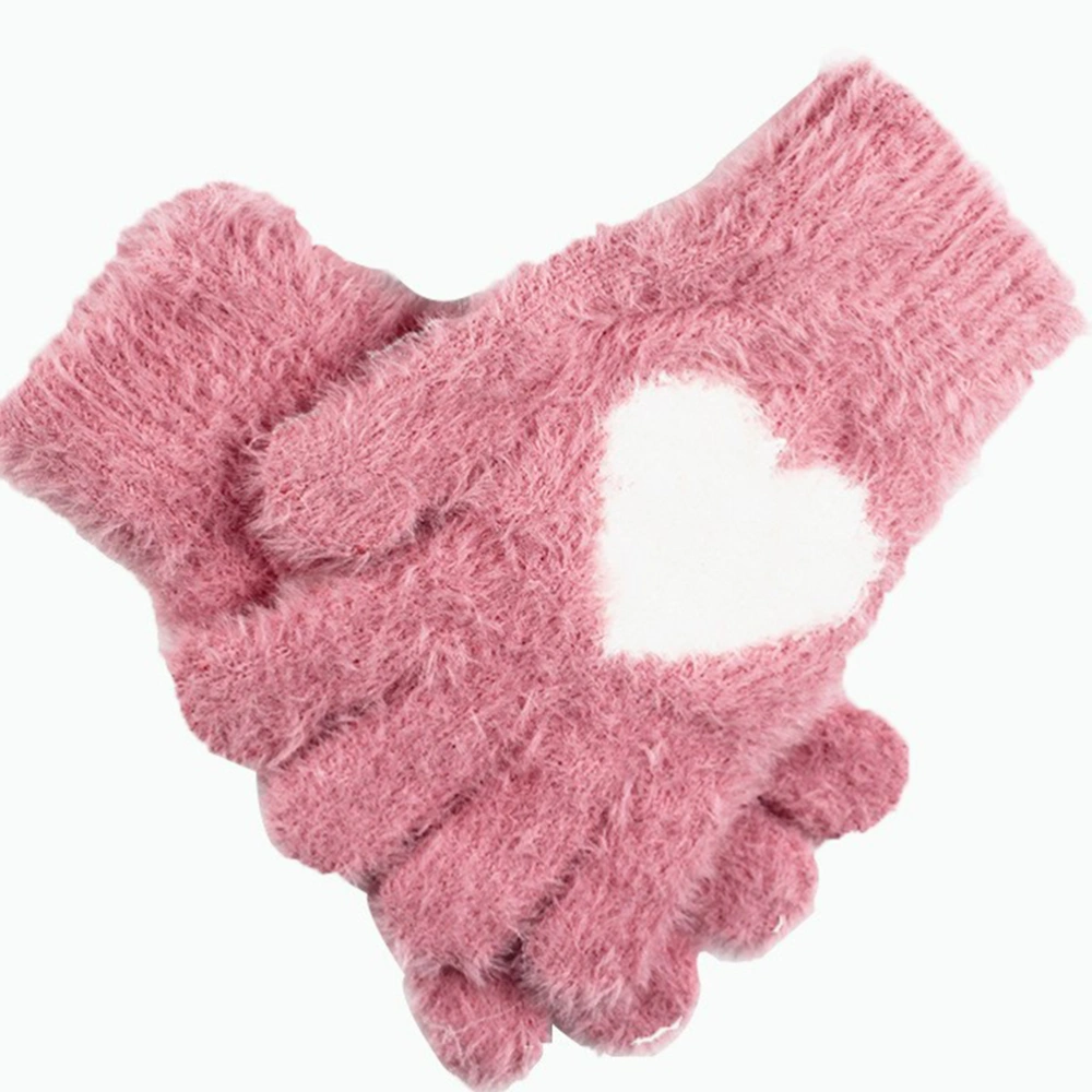 1 Pair of Winter Warm Gloves Adults Knitted Gloves Imitated Mink Wool Gloves Full Finger Gloves Pink