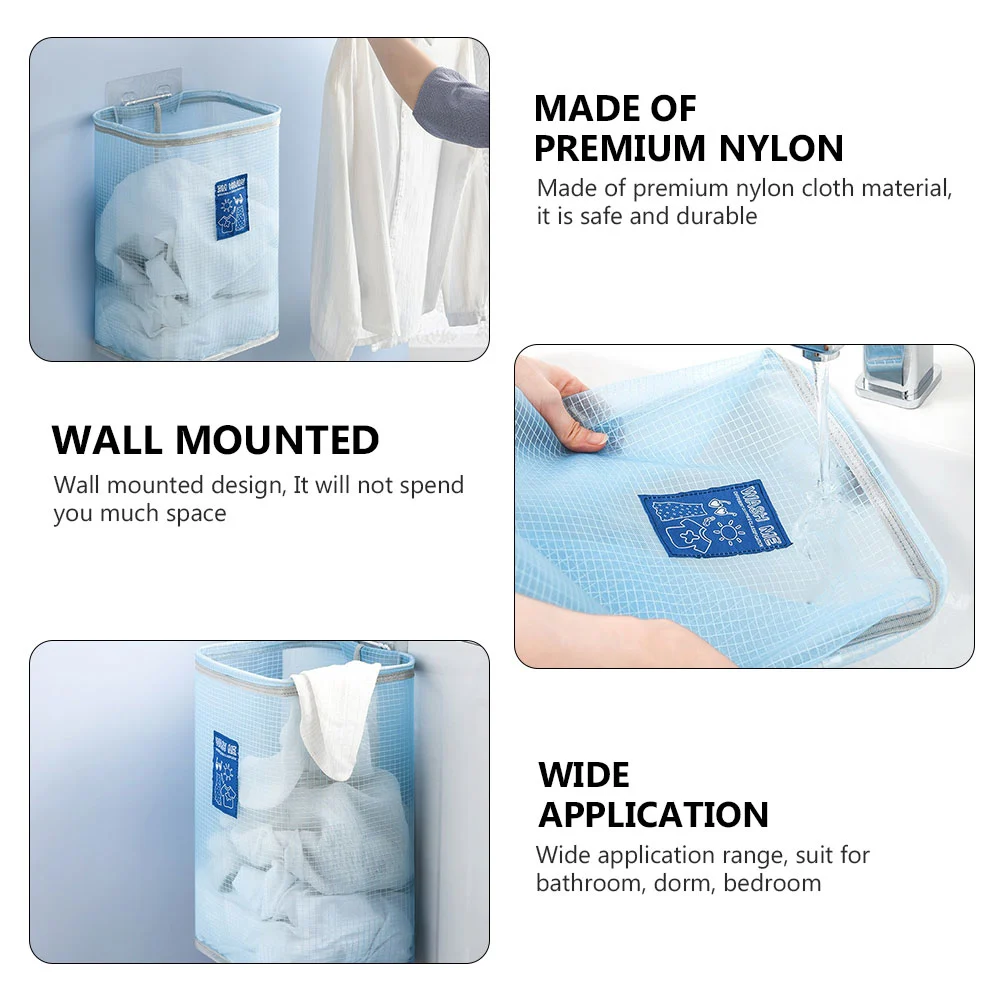 1pc Wall Mounted Clothes Storage Basket Foldable Cloth Laundry Container (Blue)
