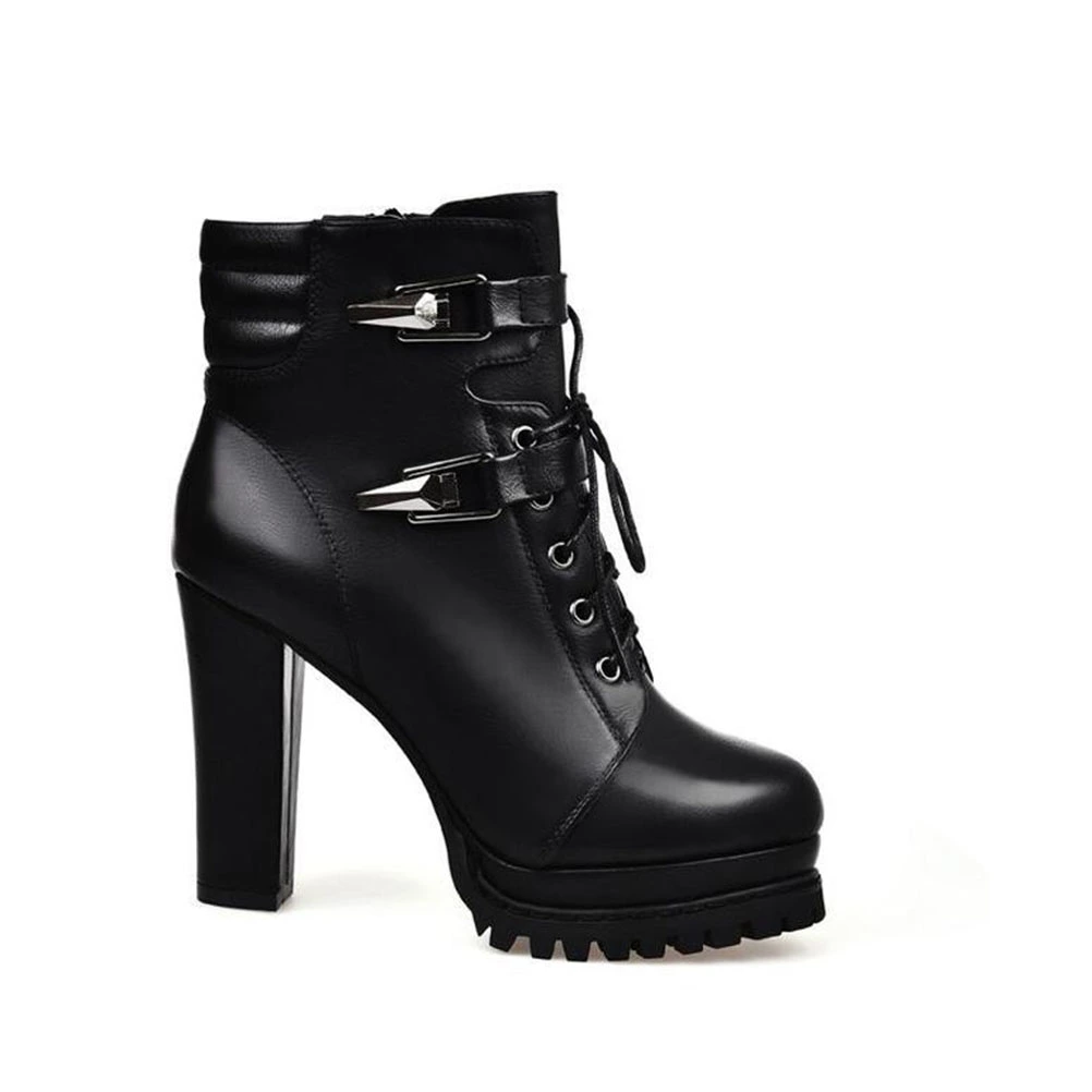 European Style Contracted Tide Girl Boots Woman British Style Rivet Boots  Boots Autumn Winter High-heeled Shoes Size 36 (Black)