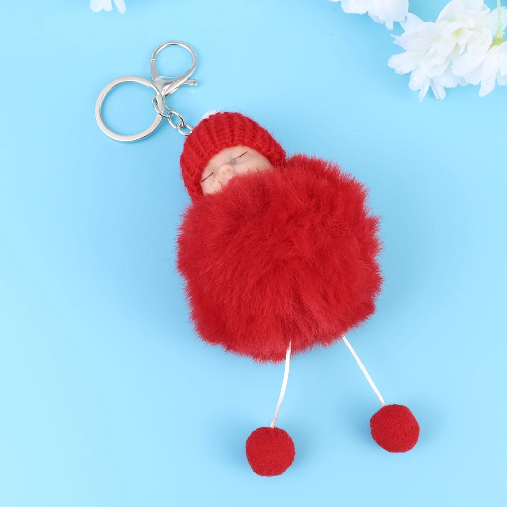 Hairball Key Ring Doll Hair Ball Key Chain Sleeping Baby Hairball Key Chain Pendant Red