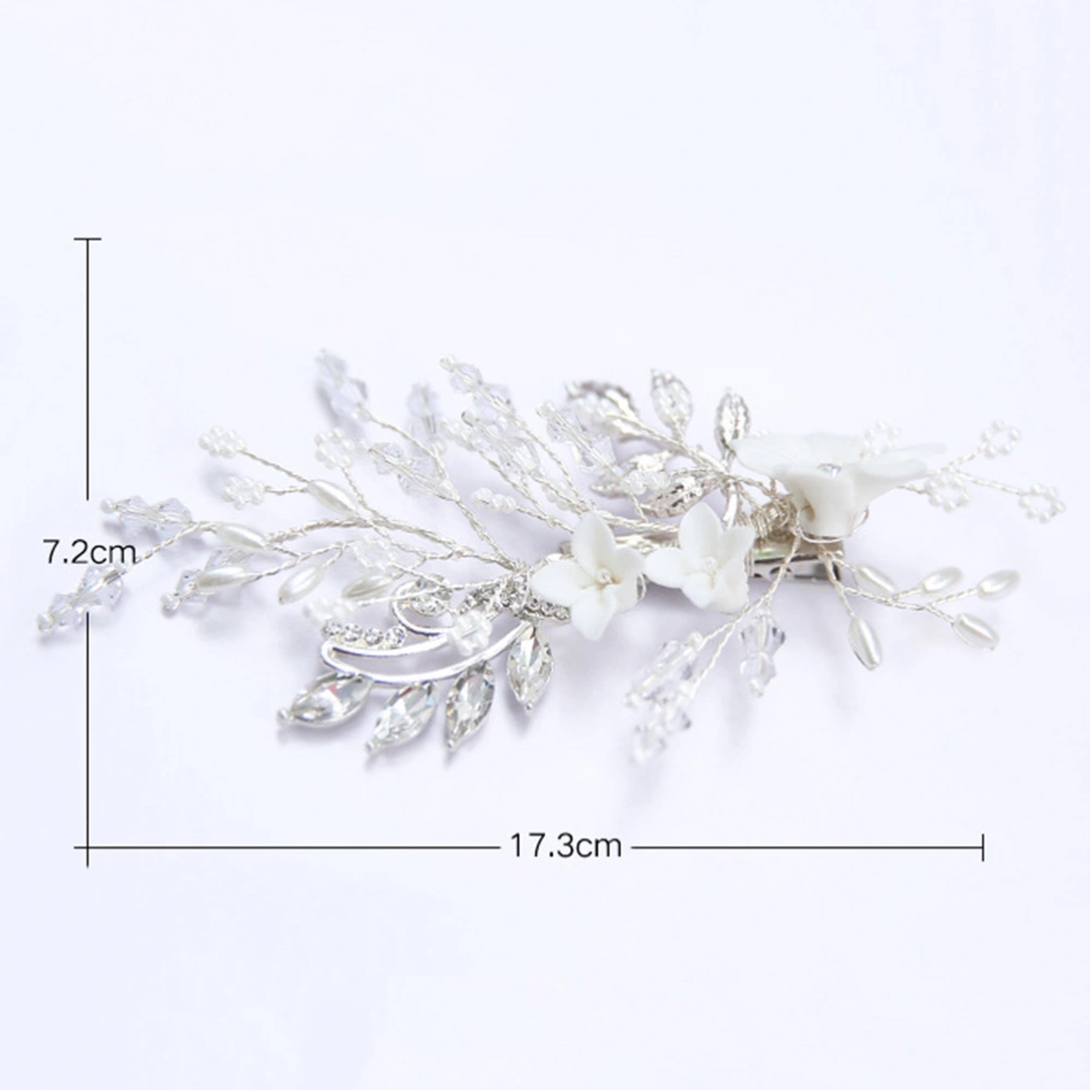 Handcraft Rhinestone Hair Flower Clip Bridal Hair Clip Crystal Clamps Delicate Barrettes Styling Wedding Headdress Accessories(Silver)