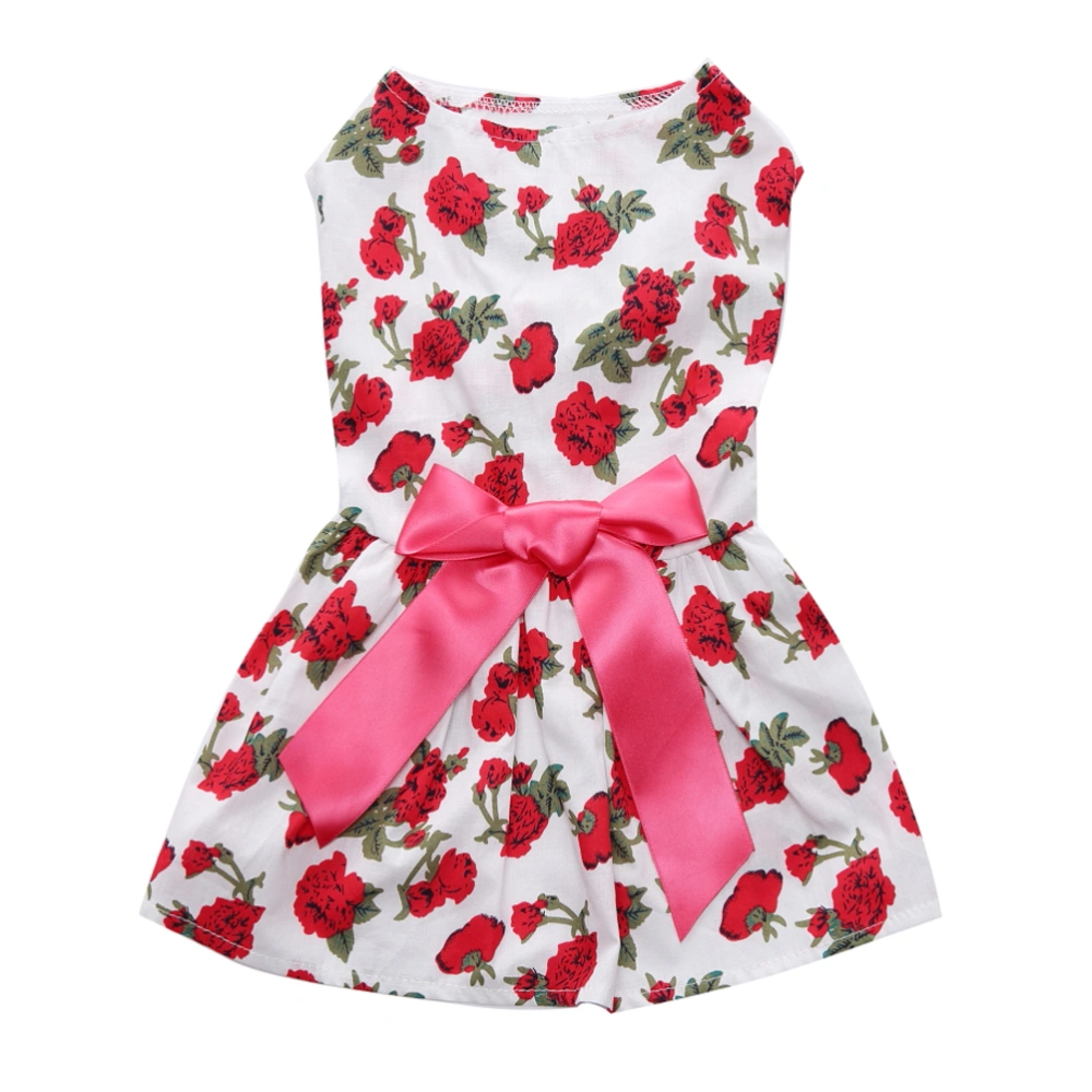 Summer Pet Dog Dress Beautiful Flower Pet Clothes Elegant Bowknot Sleeveless Puppy Skirt (L, White)