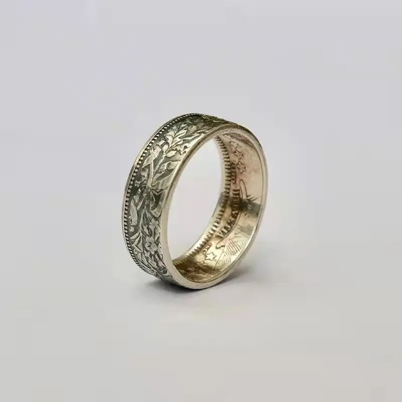 New Handmade Coin Restructuring Ring Edelweiss Pattern