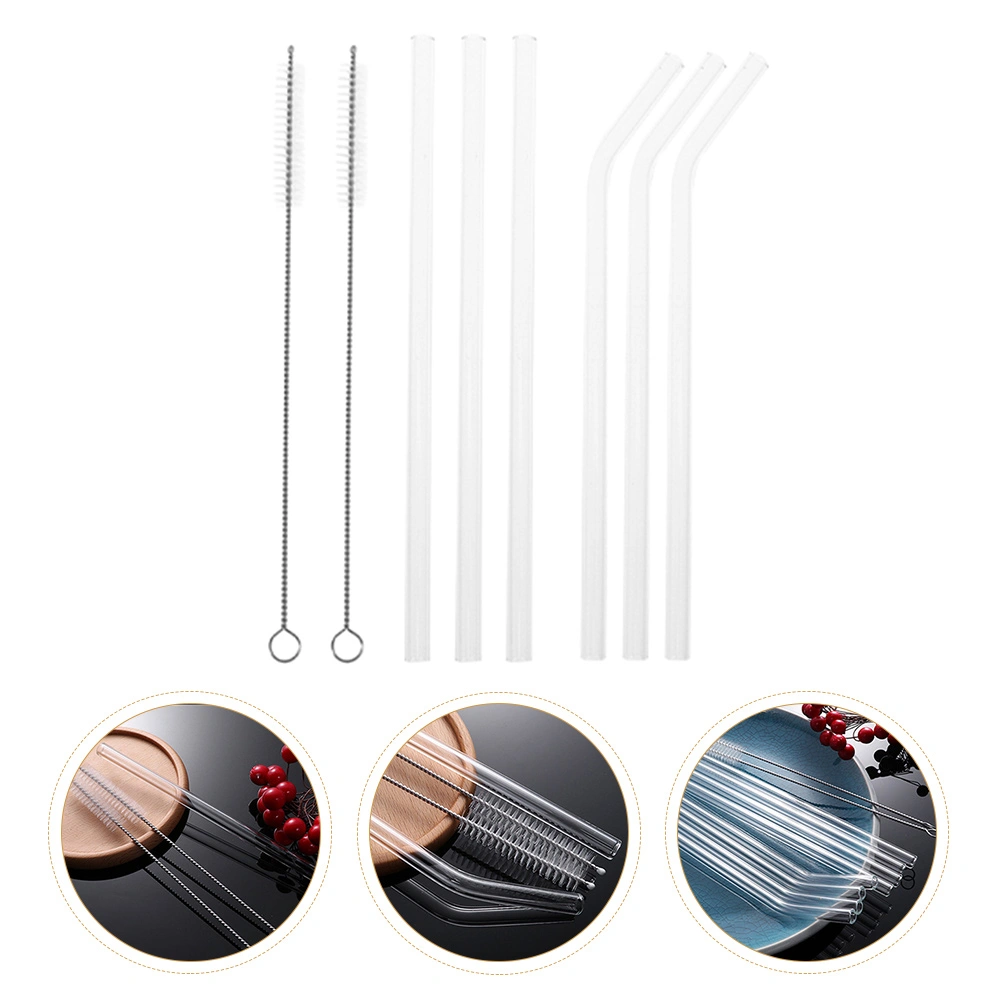 1 Set High Borosilicate Heat Resistant Glass Straws With Brushes Drinking Straws