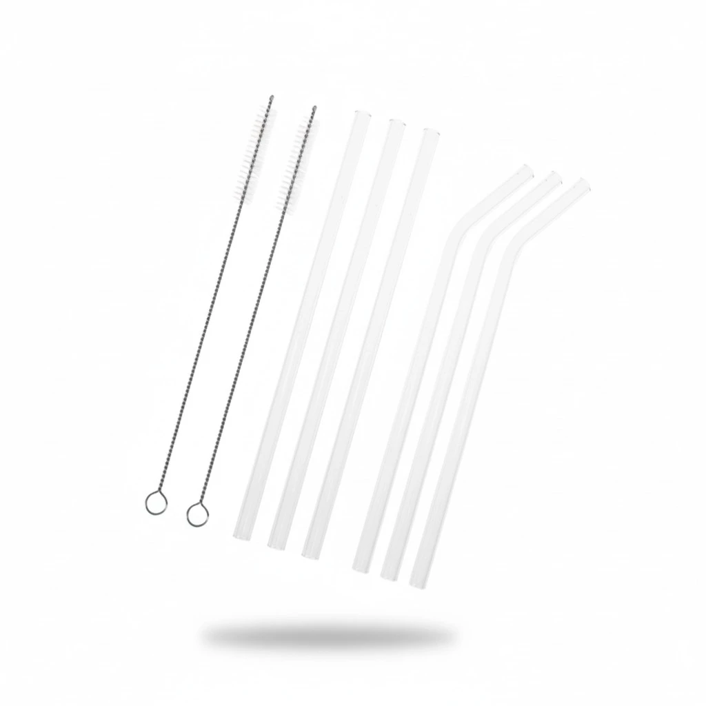 1 Set High Borosilicate Heat Resistant Glass Straws With Brushes Drinking Straws
