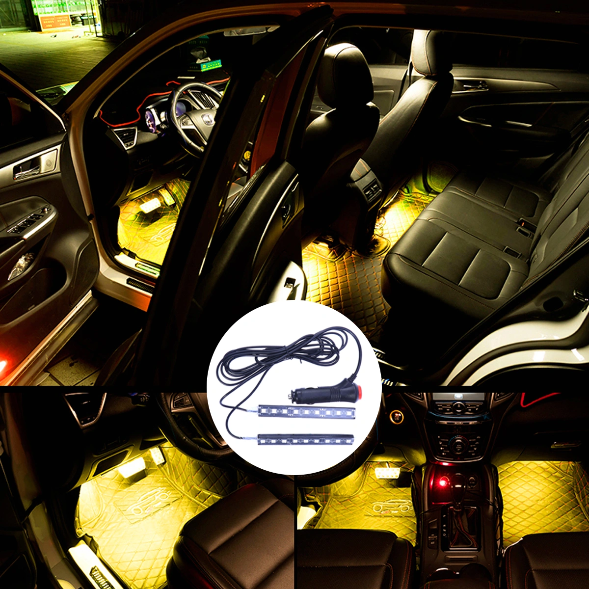Car Interior Atmosphere Neon Lights Lamps Strip 18 LED Cigarette Lighter - Yellow Light (Black)