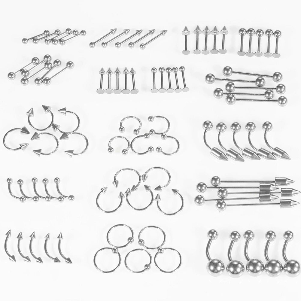 1 Set of Fashion Tongue Piercing Ring Lip Labret Nose Stud Stainless Piercing Ornament Body Jewelry for Decoration(Silver)