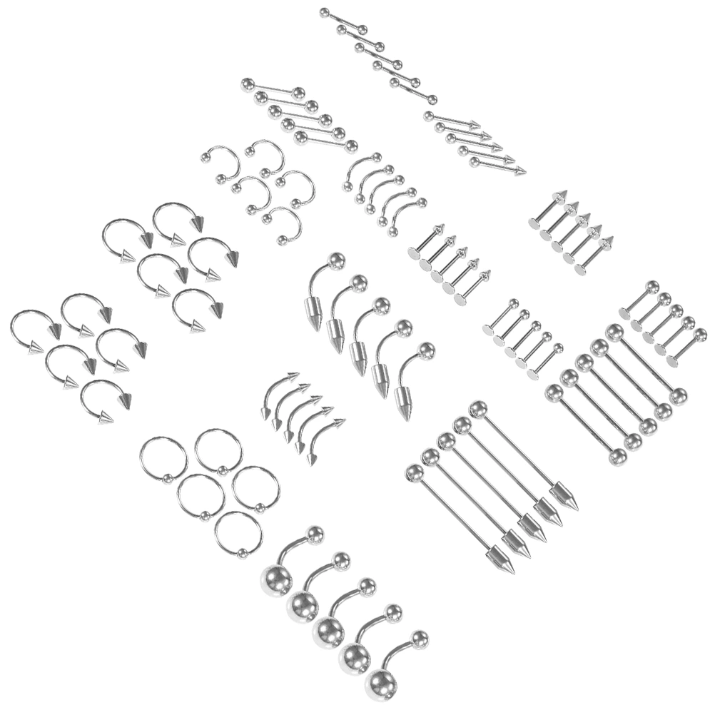 1 Set of Fashion Tongue Piercing Ring Lip Labret Nose Stud Stainless Piercing Ornament Body Jewelry for Decoration(Silver)