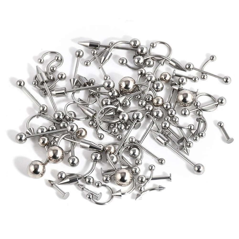 1 Set of Fashion Tongue Piercing Ring Lip Labret Nose Stud Stainless Piercing Ornament Body Jewelry for Decoration(Silver)