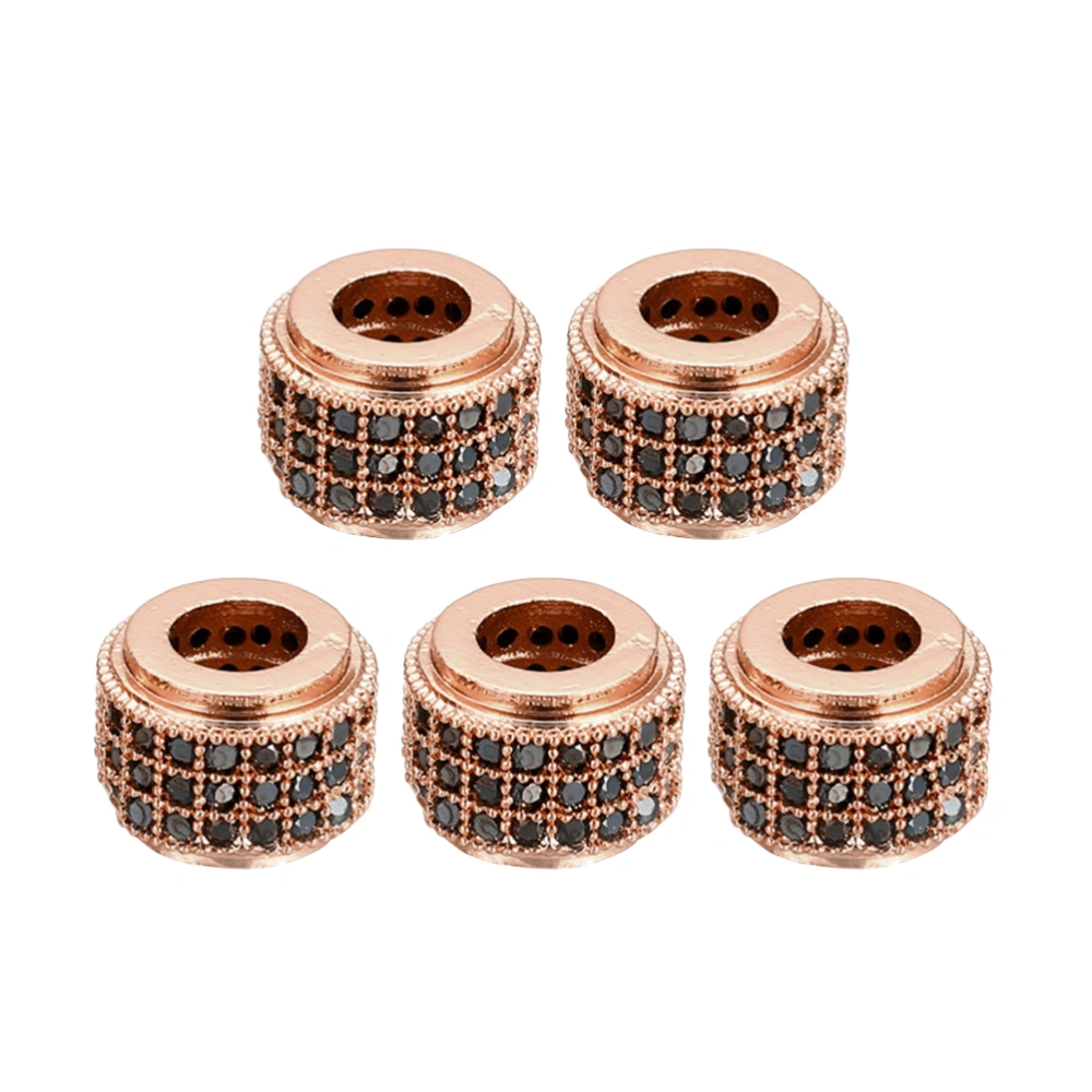 5PCS DIY Jewelry Accessory Zircon Cylinder Shape Loose Bead Copper Micro Inlay Zircon Loose Beads Delicate DIY Bracelet Necklace Beads Rose Gold