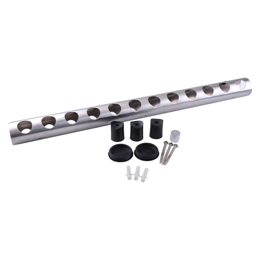 Stainless Steel Wine Rack Bar Wall Mounted Kitchen Holder 12 Holes (Silver)