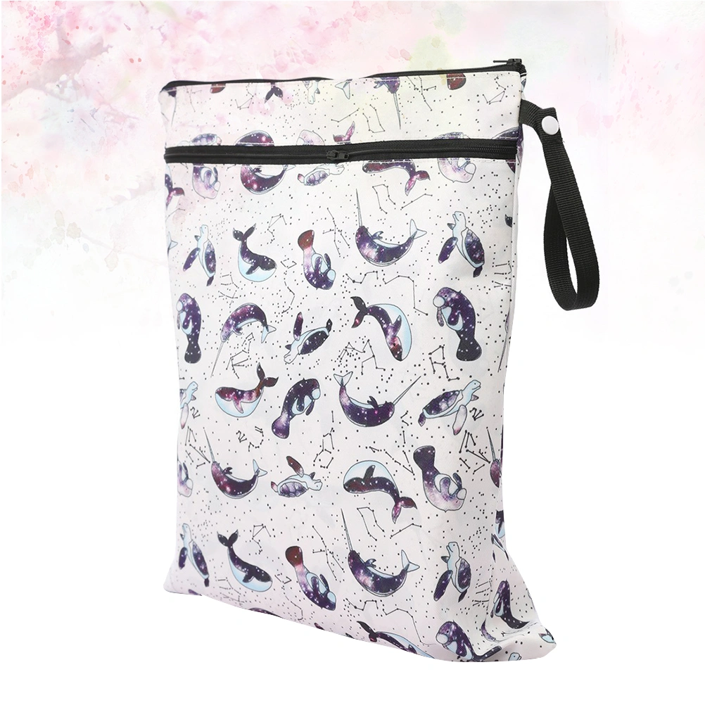 Waterproof Infant Diaper Bag Pattern Multipurpose Nappy Pouch Reusable Baby Diaper Storage Container for Indoor Outdoor Walking (White)